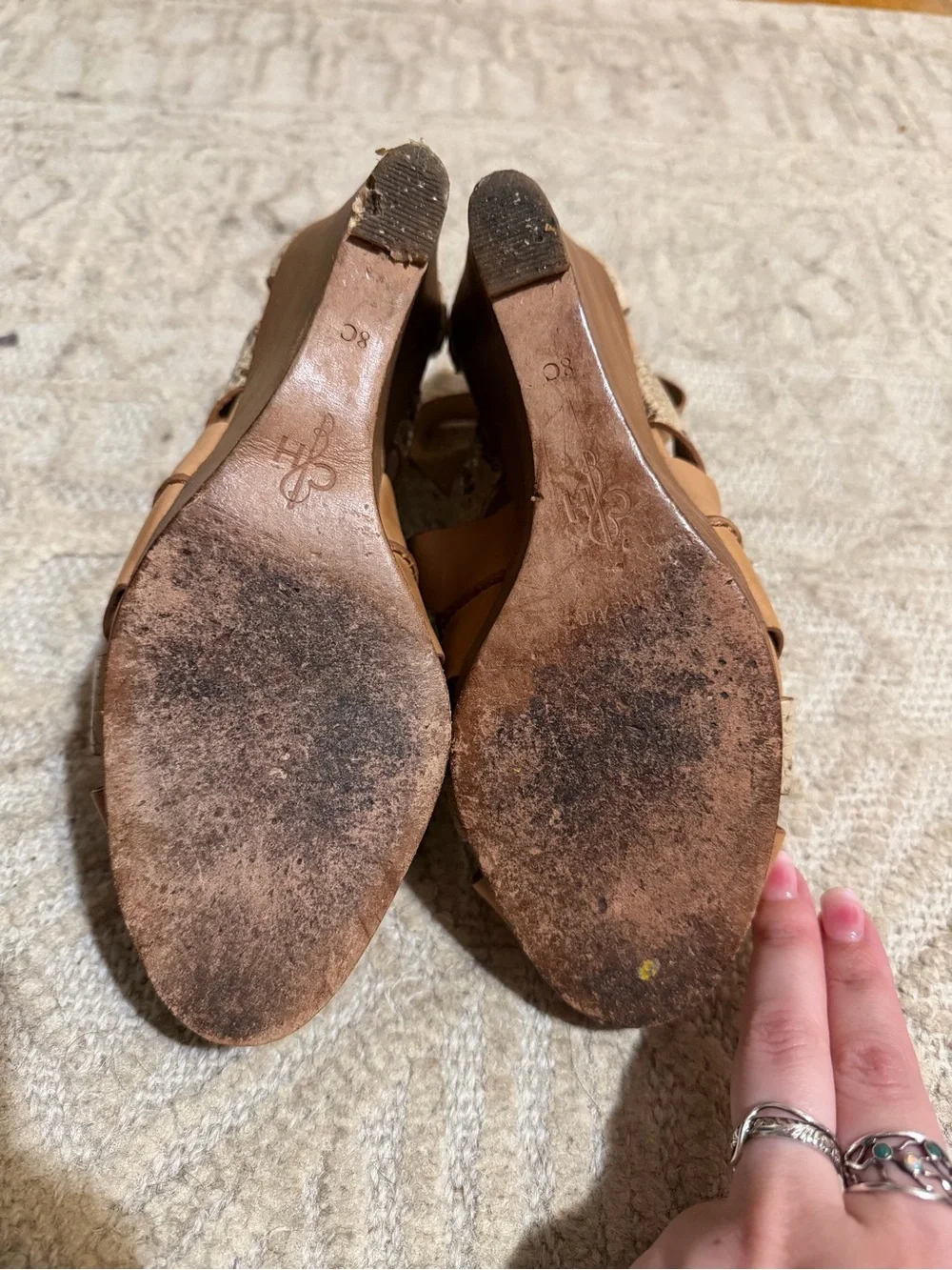 Cole Haan Tan Wedge Sandals with Snake-Print Straps